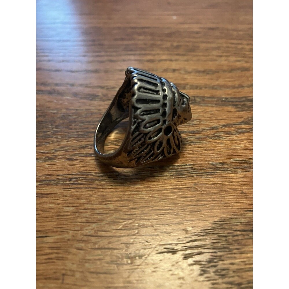 Native American Indian Chief Ring Silver Tone sz 11 Headdress Southwest Western - Picture 2 of 4